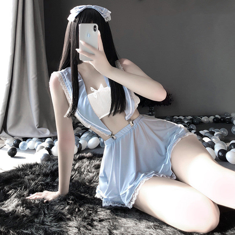 Uniform  Lace Hollow Out Tube Top Sailor Collar Short Skirt Maid