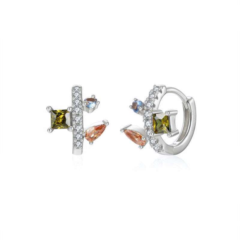 S925 Silver Needle Micro-paved Irregular Colorful Zircon Earrings For Women