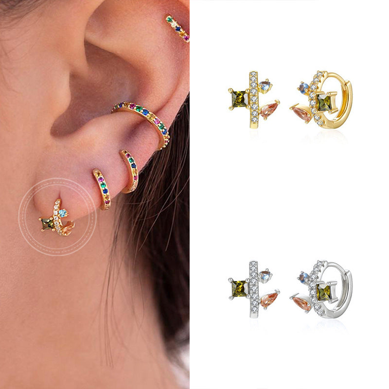 S925 Silver Needle Micro-paved Irregular Colorful Zircon Earrings For Women