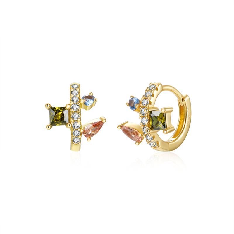 S925 Silver Needle Micro-paved Irregular Colorful Zircon Earrings For Women