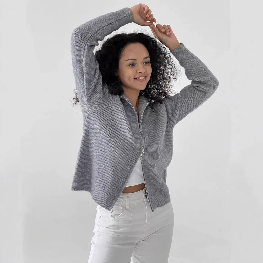 Women's Knitted Zipper Pullover Casual Jacket