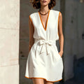 Sleeveless V-neck Waist-cinching Lace-up Dress For Women