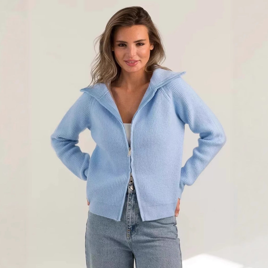 Women's Knitted Zipper Pullover Casual Jacket