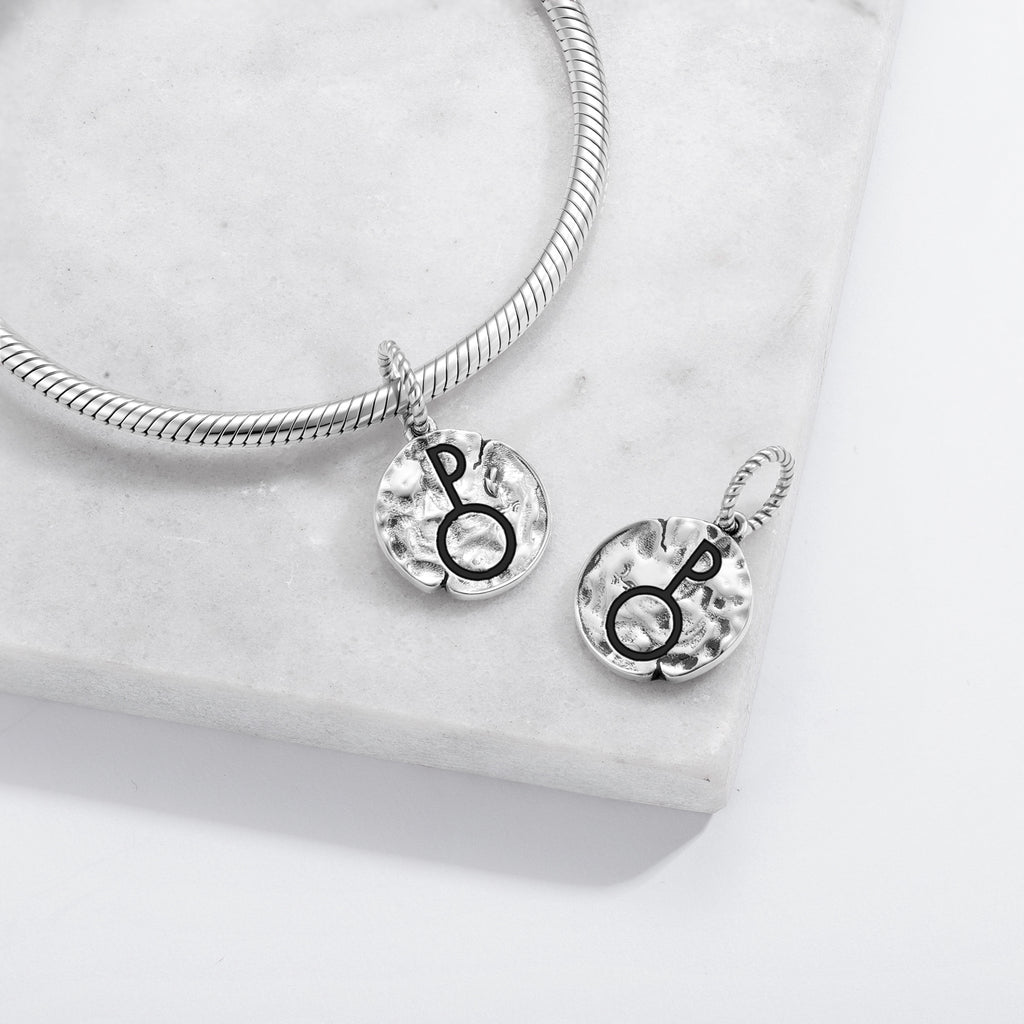 Astrology Pholus Symbol 925 Sterling Silver Hand Textured Dangle Charm For Charm Bracelets