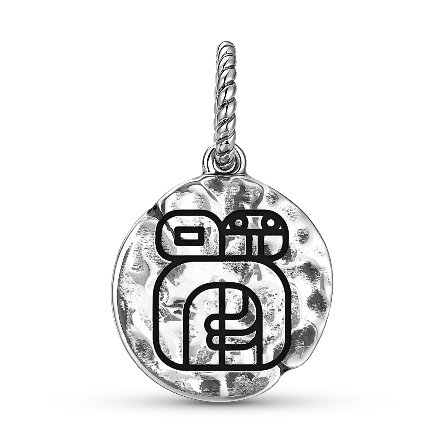 Mayan Mayan King Symbol 925 Sterling Silver Hand Textured Dangle Charm For Charm Bracelets