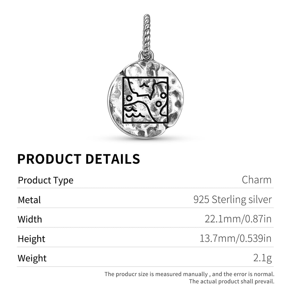Mayan Mayan World Symbol 925 Sterling Silver Hand Textured Dangle Charm For Charm Bracelets