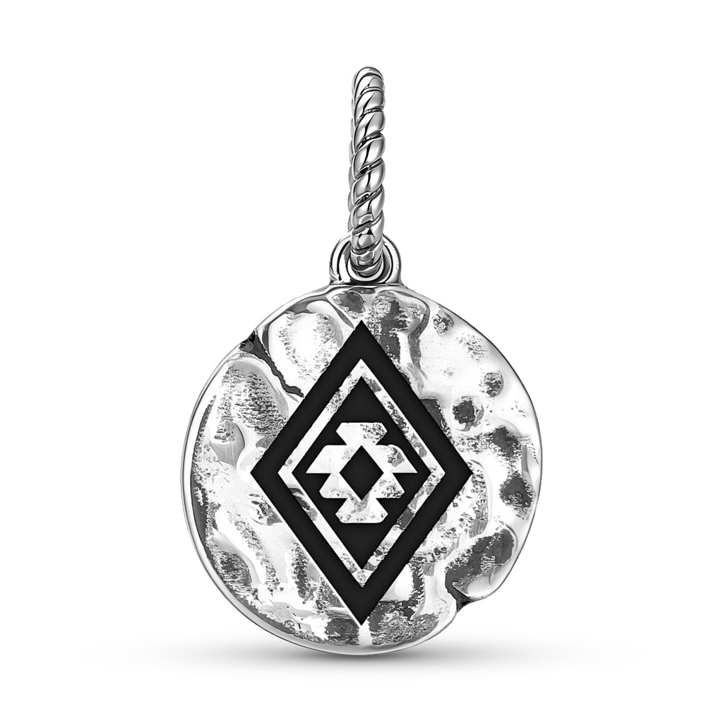 Mapuche Anümka Symbol 925 Sterling Silver Hand Textured Dangle Charm For Charm Bracelets