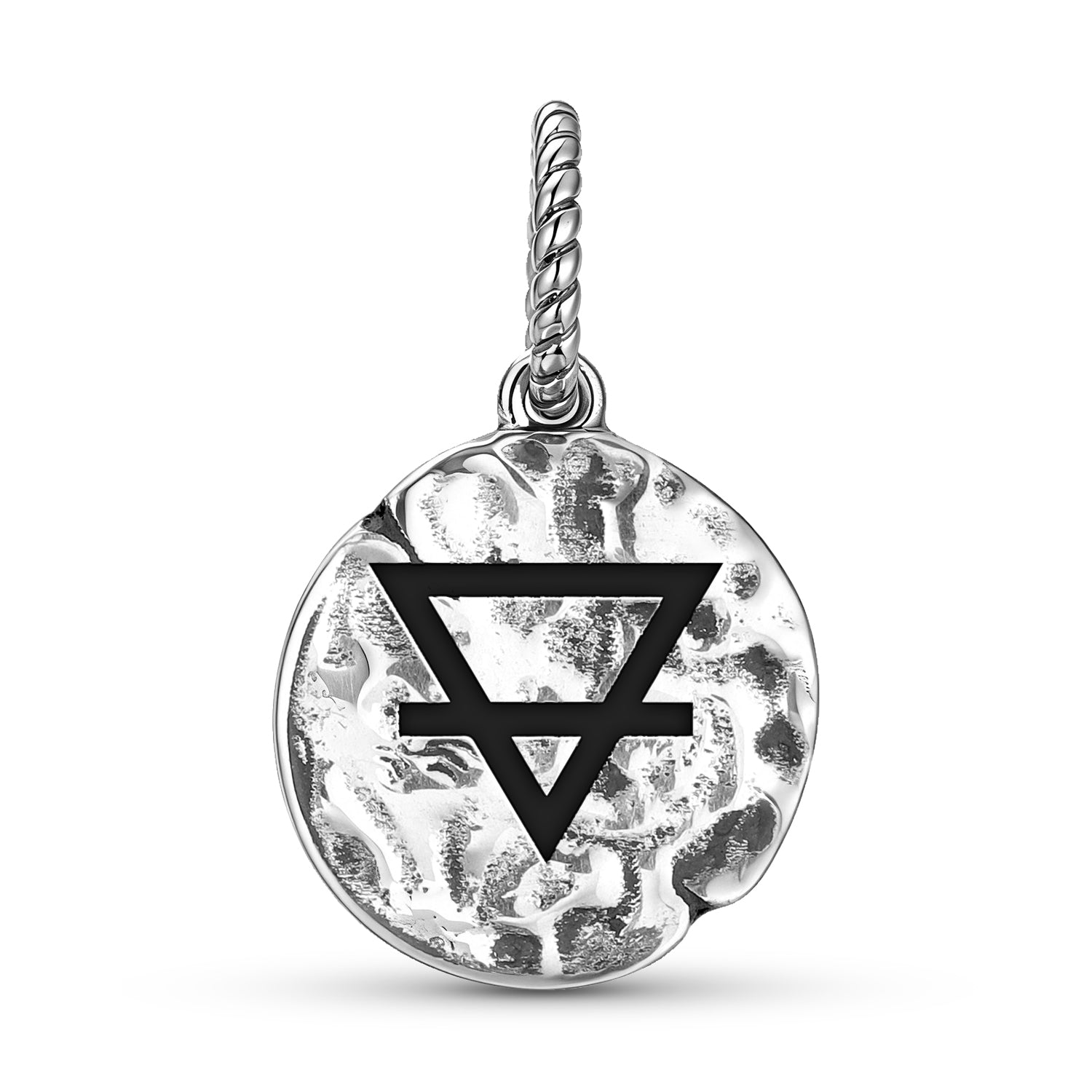 Alchemy Earth Symbol 925 Sterling Silver Hand Textured Dangle Charm For Charm Bracelets