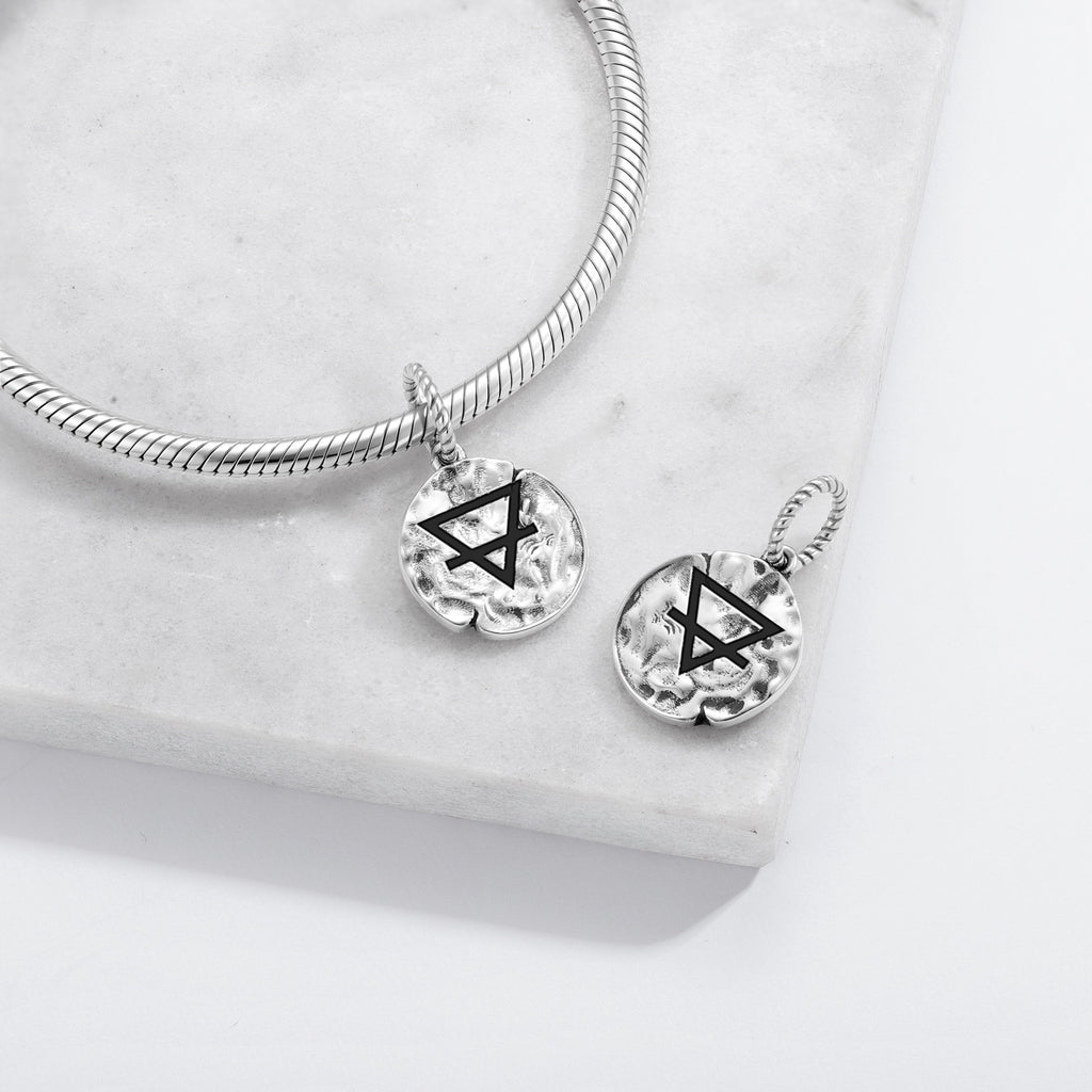 Alchemy Earth Symbol 925 Sterling Silver Hand Textured Dangle Charm For Charm Bracelets