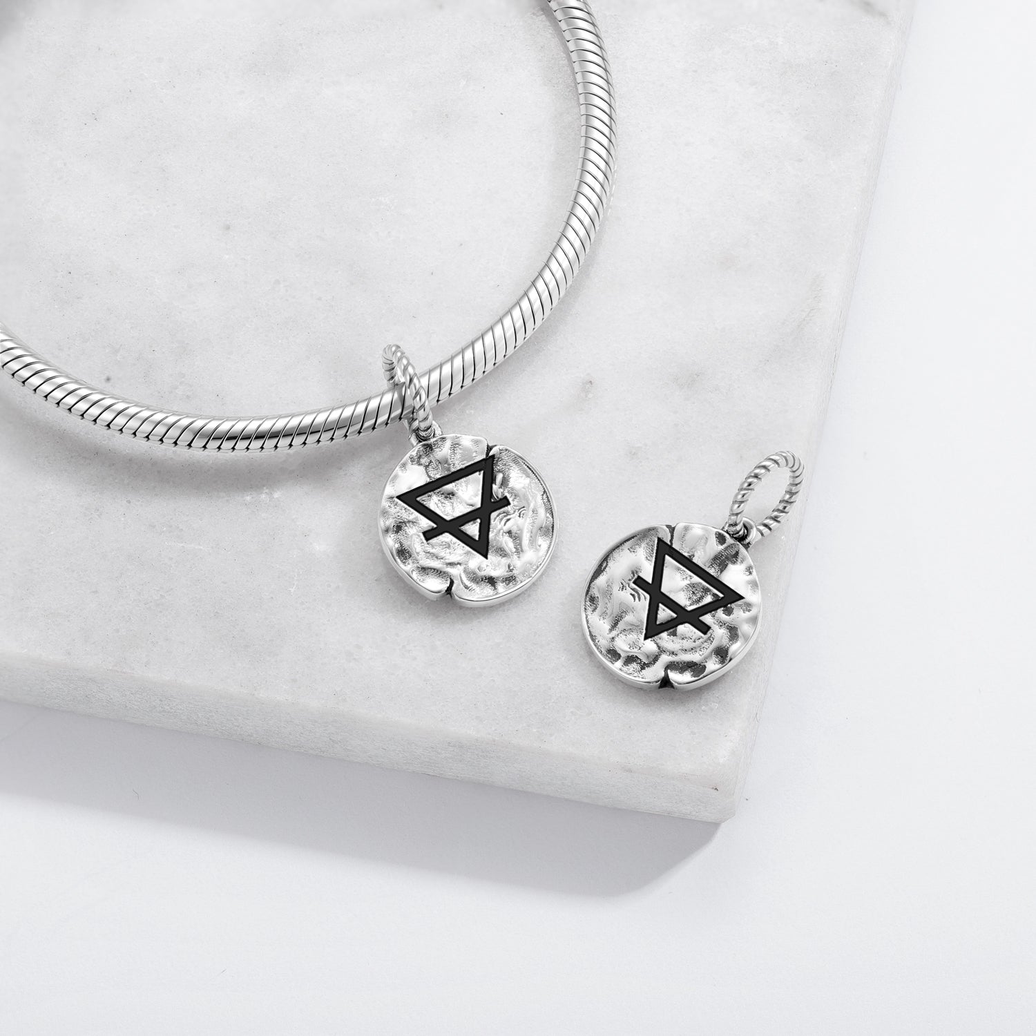 Alchemy Earth Symbol 925 Sterling Silver Hand Textured Dangle Charm For Charm Bracelets