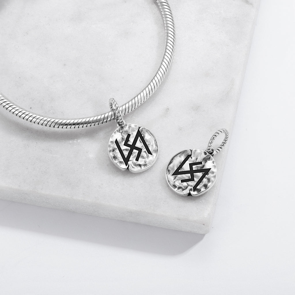Slavic Stribog Symbol 925 Sterling Silver Hand Textured Dangle Charm For Charm Bracelets