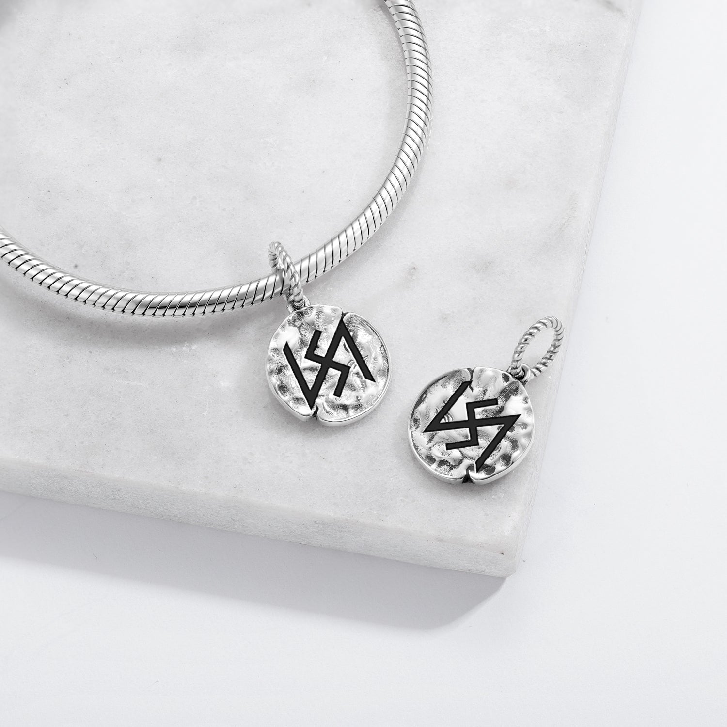 Slavic Stribog Symbol 925 Sterling Silver Hand Textured Dangle Charm For Charm Bracelets