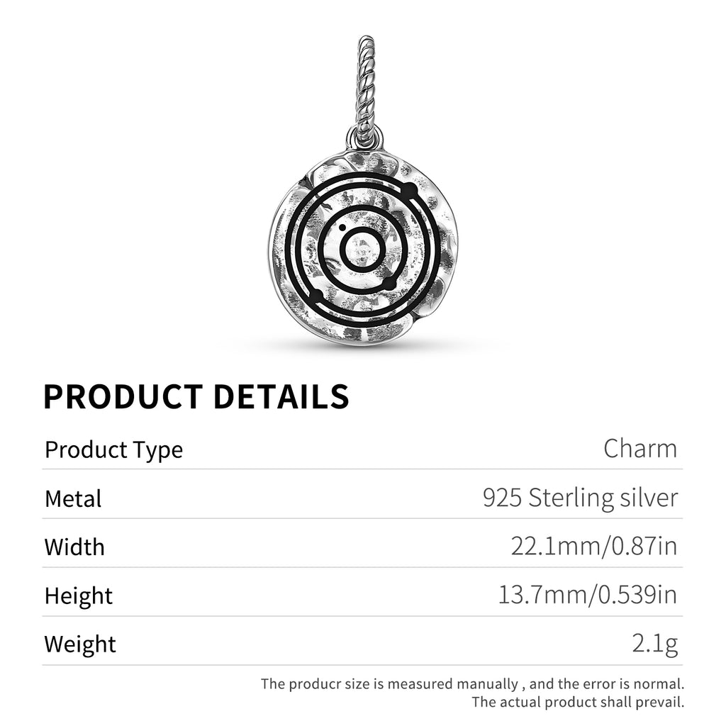 Crop Circles Nine Planets Symbol 925 Sterling Silver Hand Textured Dangle Charm For Charm Bracelets