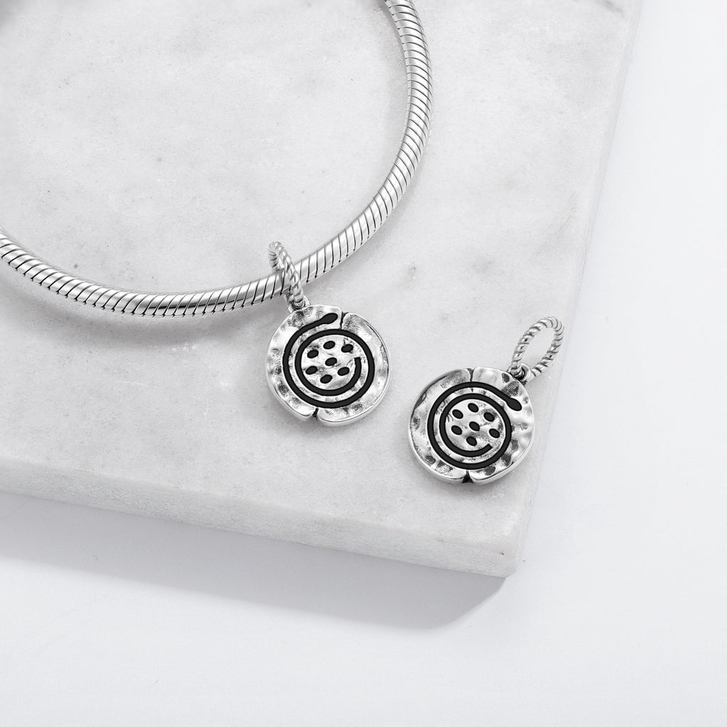 Mu Lemurian Symbols Mother Of Life Symbol 925 Sterling Silver Hand Textured Dangle Charm For Charm Bracelets