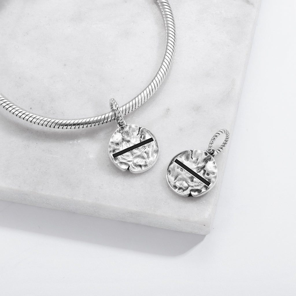 Latvian Maras Zeme Earth Mother Symbol 925 Sterling Silver Hand Textured Dangle Charm For Charm Bracelets