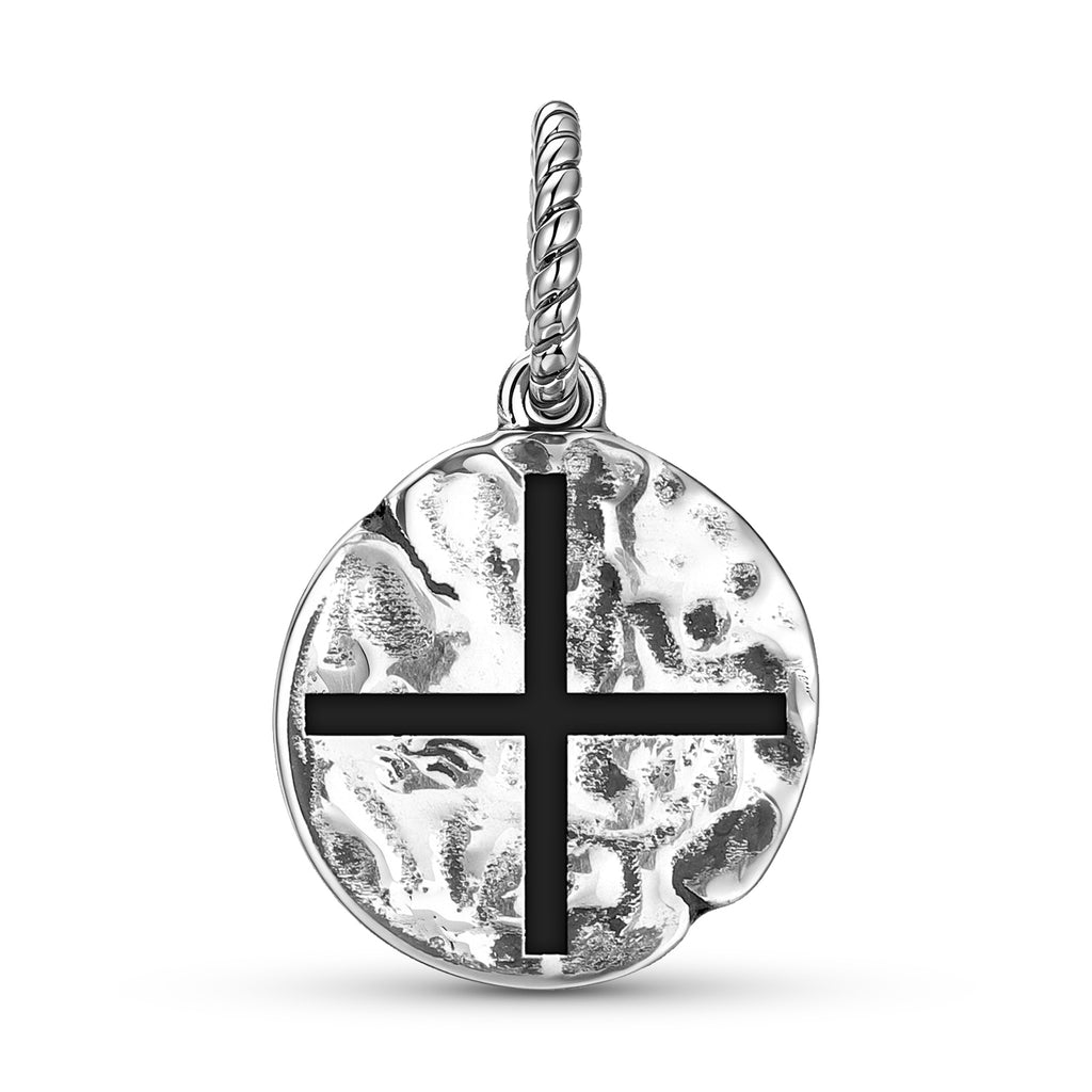 Latvian Krusts Symbol 925 Sterling Silver Hand Textured Dangle Charm For Charm Bracelets