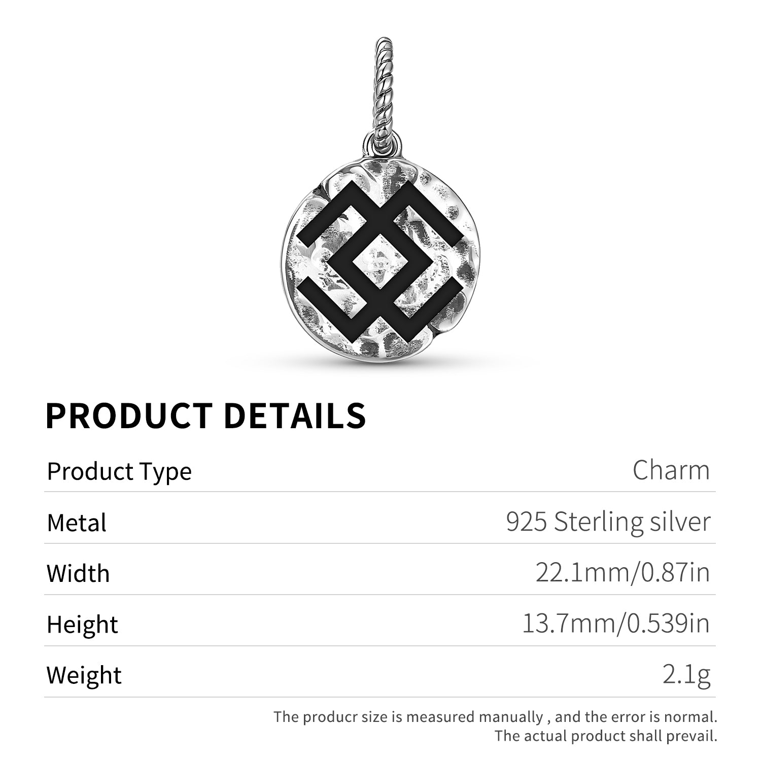 Latvian Krupitis Symbol 925 Sterling Silver Hand Textured Dangle Charm For Charm Bracelets