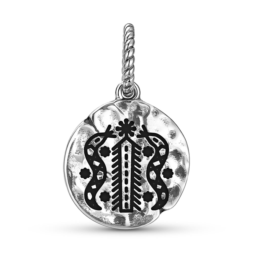 Central America Damballa Symbol 925 Sterling Silver Hand Textured Dangle Charm For Charm Bracelets