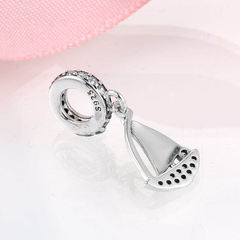 S925 Sterling Silver Colorful Enamel Sailboat Dangle Charm With Sparkling Pendant Bead For DIY Charm Bracelet Necklace Jewelry Gift