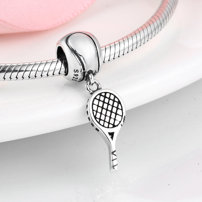 S925 Sterling Silver Tennis Racket Dangle Charm Minimalist Sports Pendant Bead For DIY Charm Bracelet Necklace Jewelry Gift