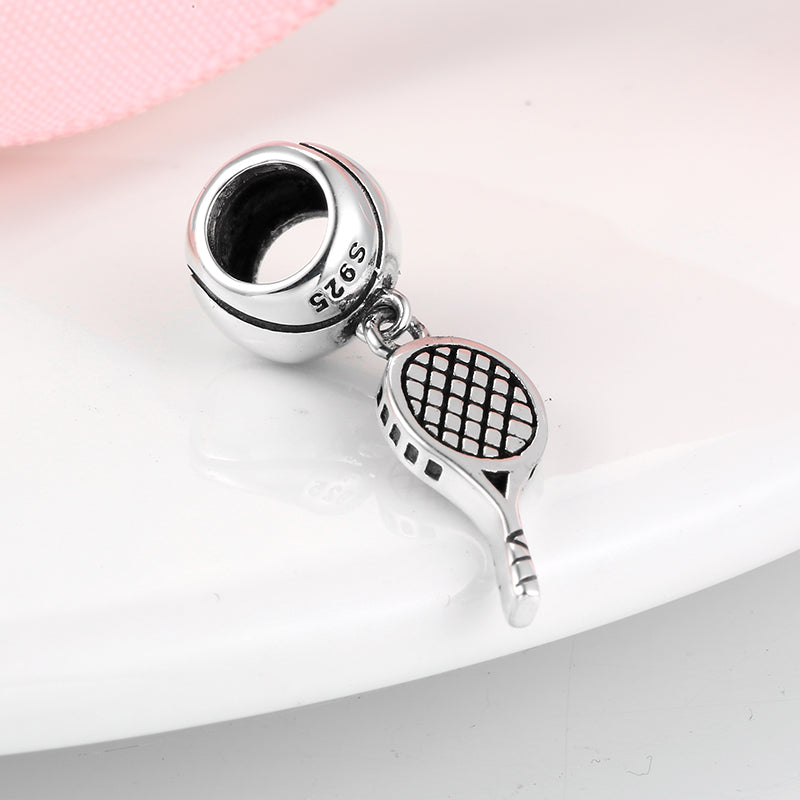 S925 Sterling Silver Tennis Racket Dangle Charm Minimalist Sports Pendant Bead For DIY Charm Bracelet Necklace Jewelry Gift
