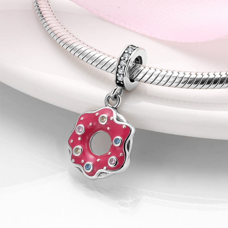 S925 Sterling Silver Donut Macaron Dangle Charm Bead For DIY Bracelet Necklace Jewelry Gift