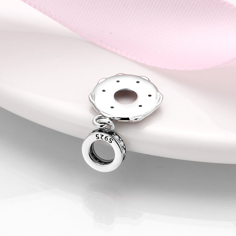 S925 Sterling Silver Donut Macaron Dangle Charm Bead For DIY Bracelet Necklace Jewelry Gift
