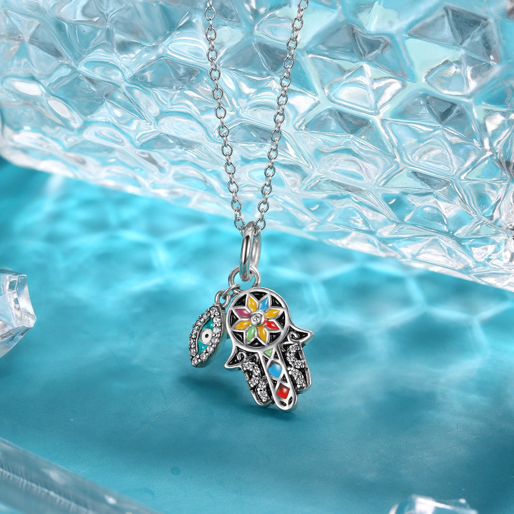 S925 Sterling Silver Hamsa Hand Dangle Charm Blue Eye Resin Pendant Bead For DIY Bracelet Necklace Jewelry Gift