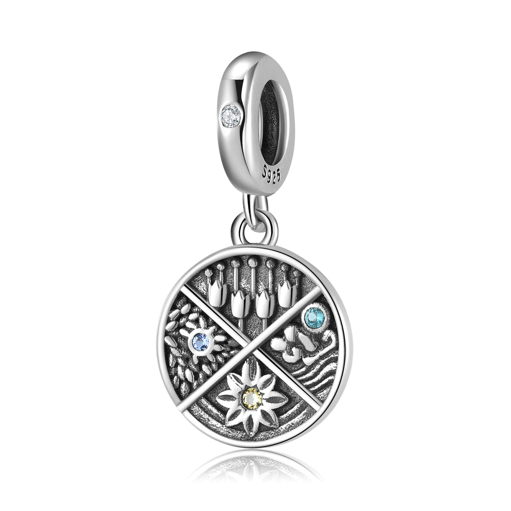 S925 Sterling Silver Flower Engraved Pendant, DIY Bracelet Necklace Jewelry