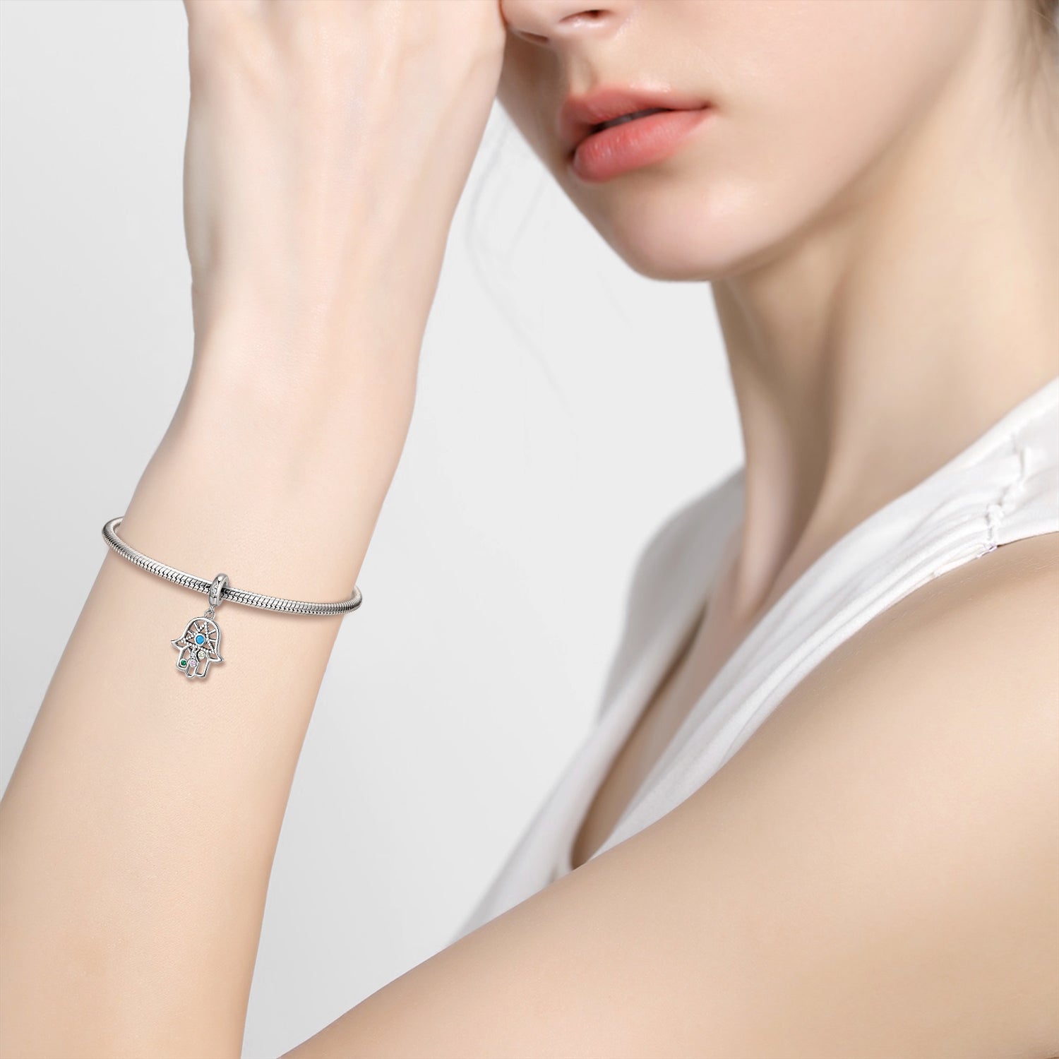 Minimalist Fatima Hand Pendant, 925 Silver Bead Necklace And Bracelet DIY Jewelry