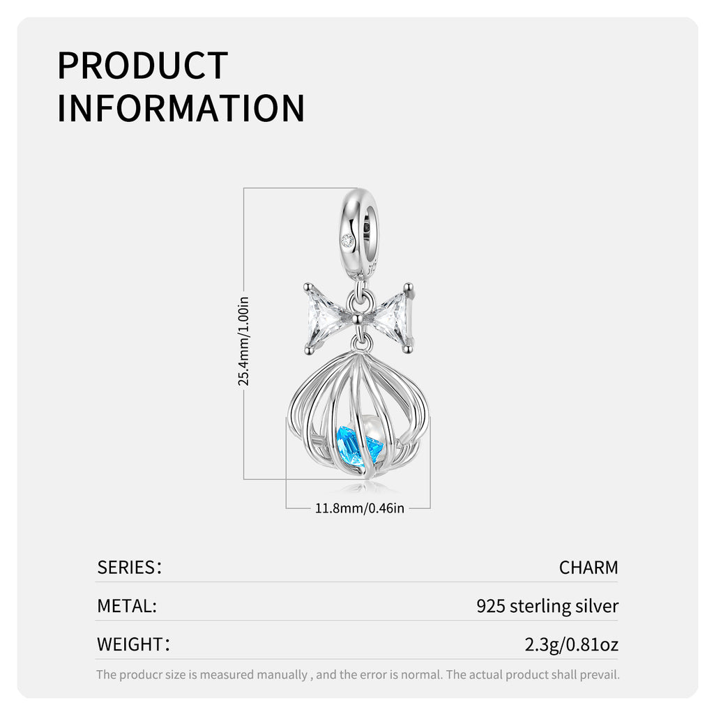 S925 Sterling Silver Blue Shell Heart Dangle Charm Ocean Love Pendant Bead For DIY Charm Bracelet Necklace Jewelry Gift
