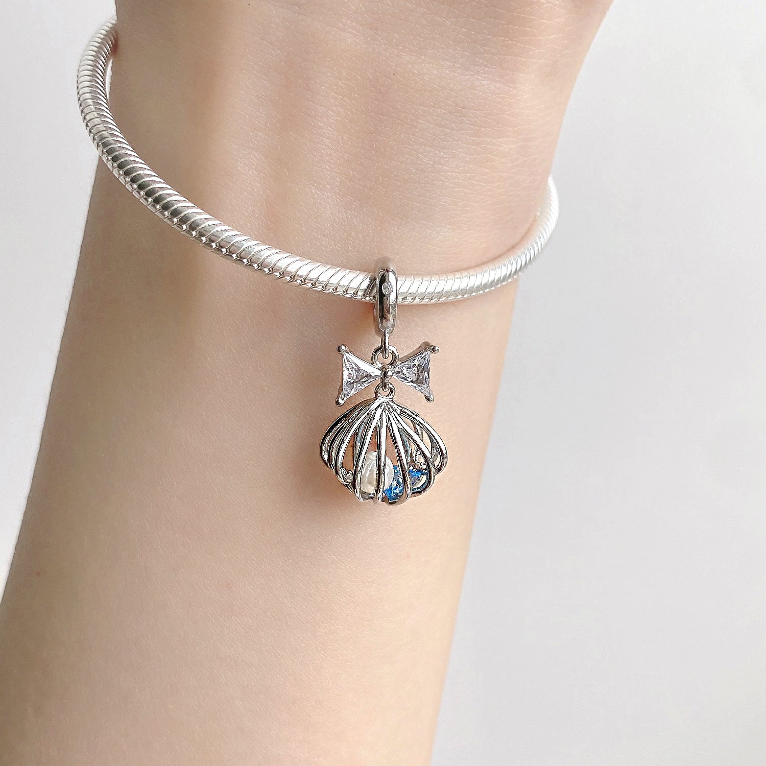 S925 Sterling Silver Blue Shell Heart Dangle Charm Ocean Love Pendant Bead For DIY Charm Bracelet Necklace Jewelry Gift