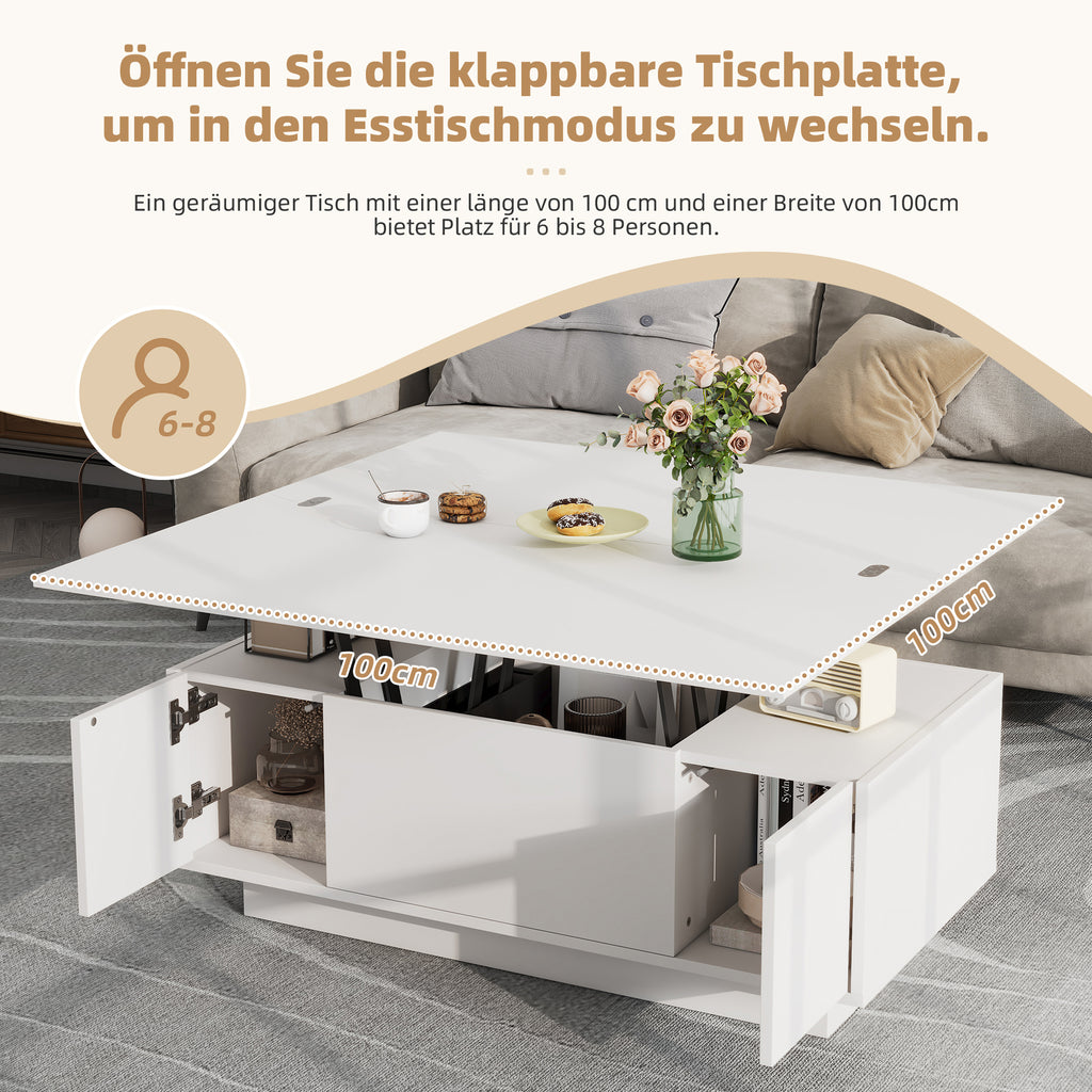 Modern Coffee Table With Double Lifting Mechanism, Hidden Storage Space - Loadable Up To 50 Kg
