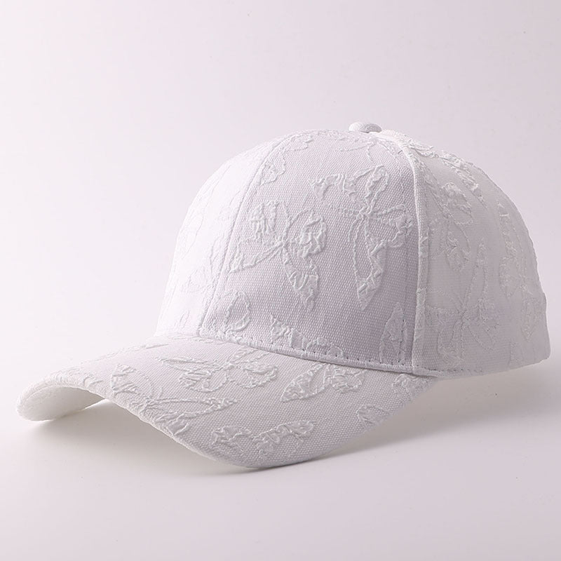 Solid-color Butterfly Printed Adjustable Simple And Sweet Peaked Cap Baseball Cap, Suitable For Couples' Date Shopping
