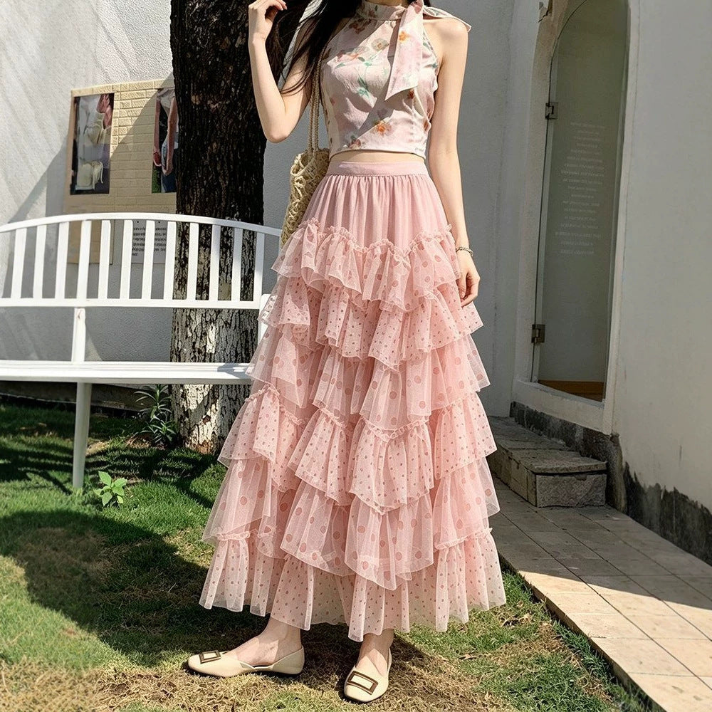 Ethereal Chiffon Puff Polka-dot Skirt