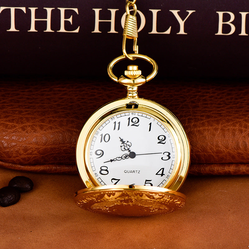 Large Gold Flip Carved Pattern Vintage Pocket Watch