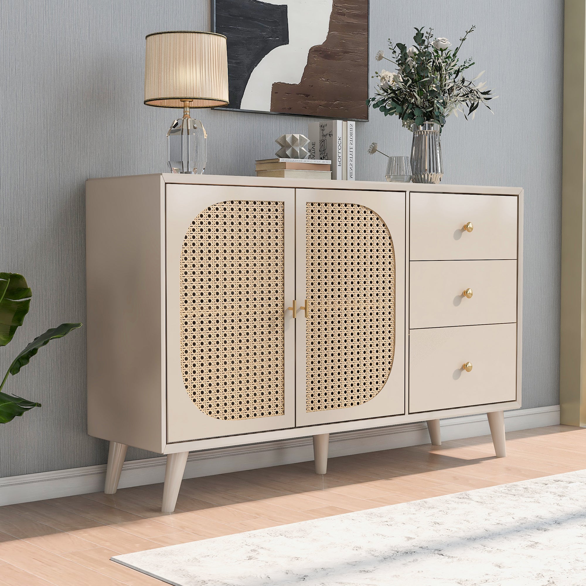 CHANGE IMAGE Dining Room Living Room Sideboard Chest Of Drawers Standing Cabinet Storage Sideboard TV Table With Doors And Drawers Sideboard With Large Storage Offwhite Cream Width 120 Cm