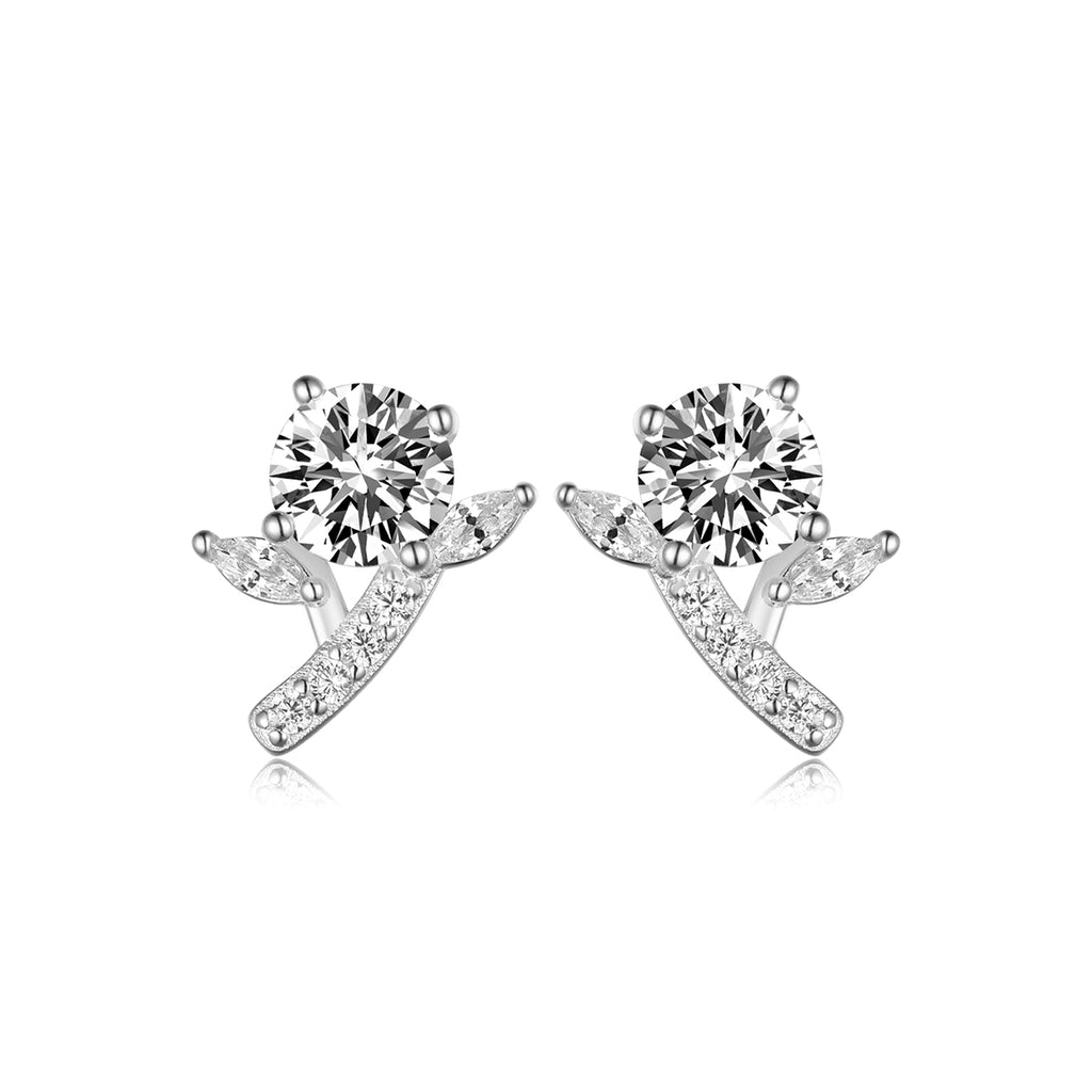 S925 Sterling Silver Flower Branch Stud Earrings, 5mm D-VVS1 Moissanite Leaf Design, Platinum Plated 2g Women's Jewelry Gift Box