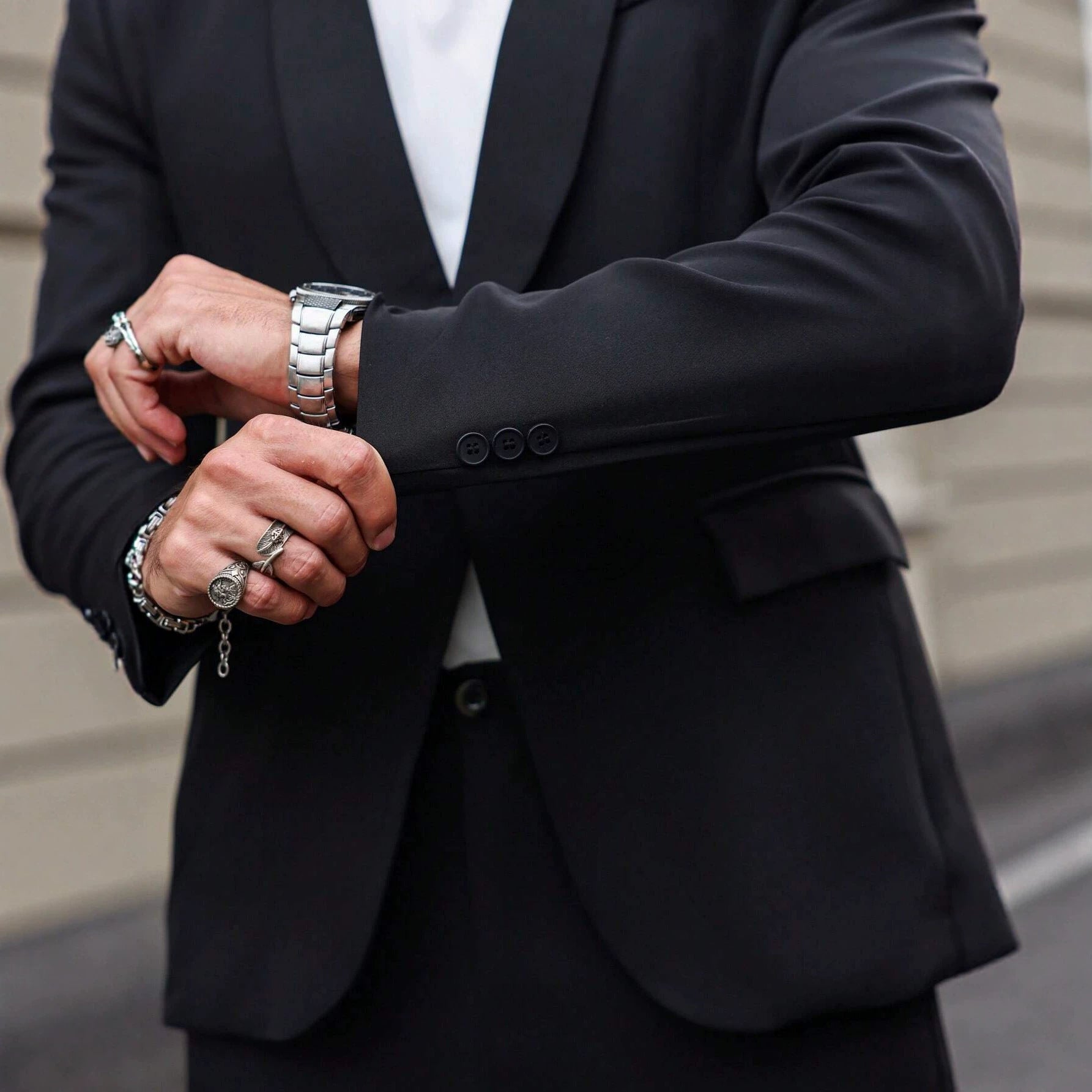 Mens Solid-Color Suit Business Formal Attire Set