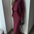 Temperament Pure Color Long Sleeve Long Pullover Two-piece Overskirt Suit