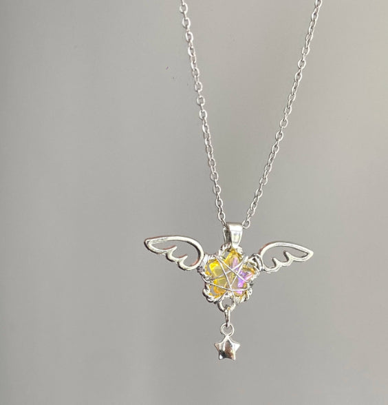 Yellow And Purple Star Angel Wings Necklace Collar Chain