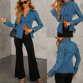 Autumn Casual Lapel Single-breasted Womens Long-sleeve Denim Jacket