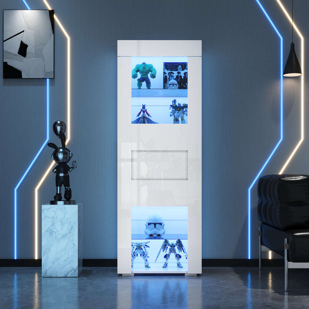 60X40X170cm Cabinet,Acrylic Cabinet Door, Display Cabinet High Gloss Storage Cabinet With LED Lighting, 2 Glass Shelves, Highboard, Living Room Cabinet, Storage Cabinet, Tall Cabinet, Sofa Cabinet,Whi
