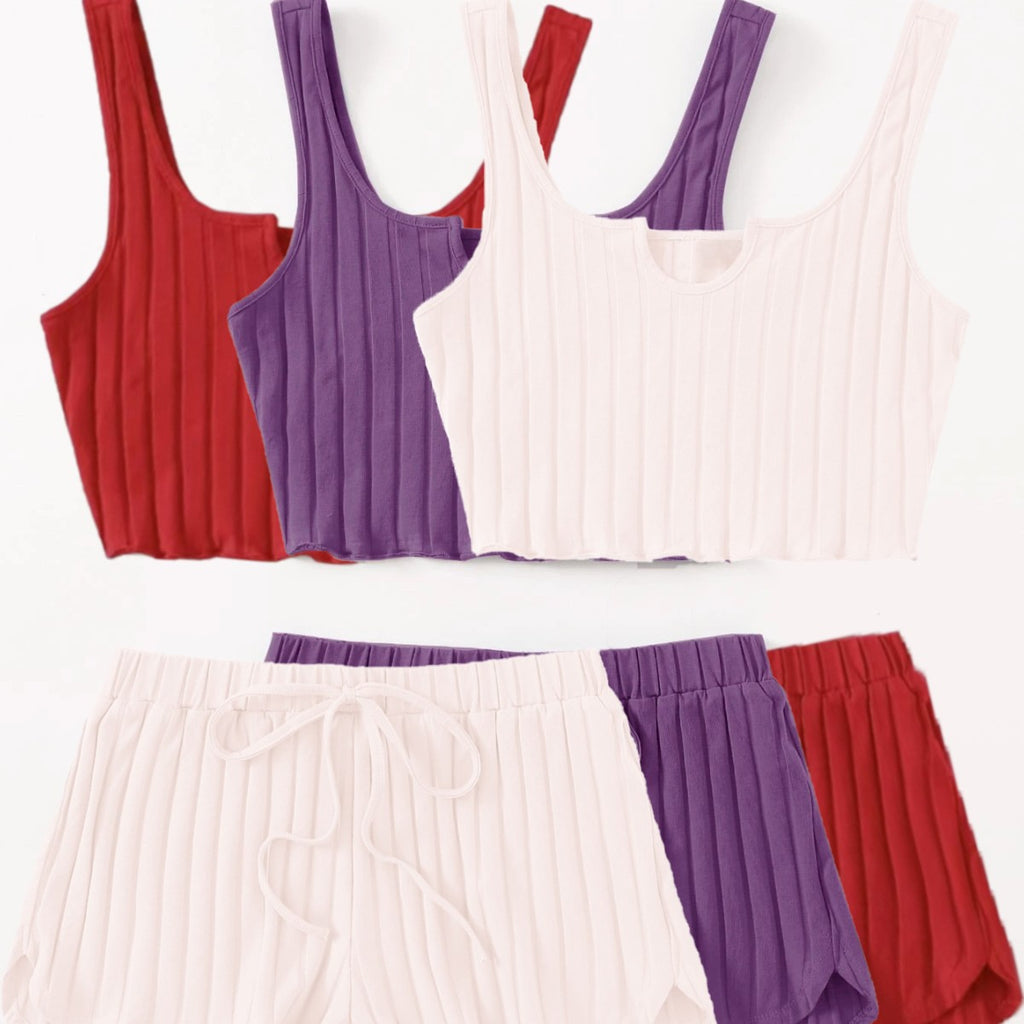 Six-piece Vest Top And Shorts Pajama Set