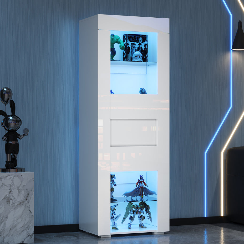 60X40X170cm Cabinet,Acrylic Cabinet Door, Display Cabinet High Gloss Storage Cabinet With LED Lighting, 2 Glass Shelves, Highboard, Living Room Cabinet, Storage Cabinet, Tall Cabinet, Sofa Cabinet,Whi