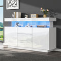 140 X 35 X 80 Cm Modern Sideboard, High-gloss Sideboard, Coffee Bar, Acrylic Sideboard With 16-color LED Light Strip, Suitable For Dining Room, Kitchen, Hallway White
