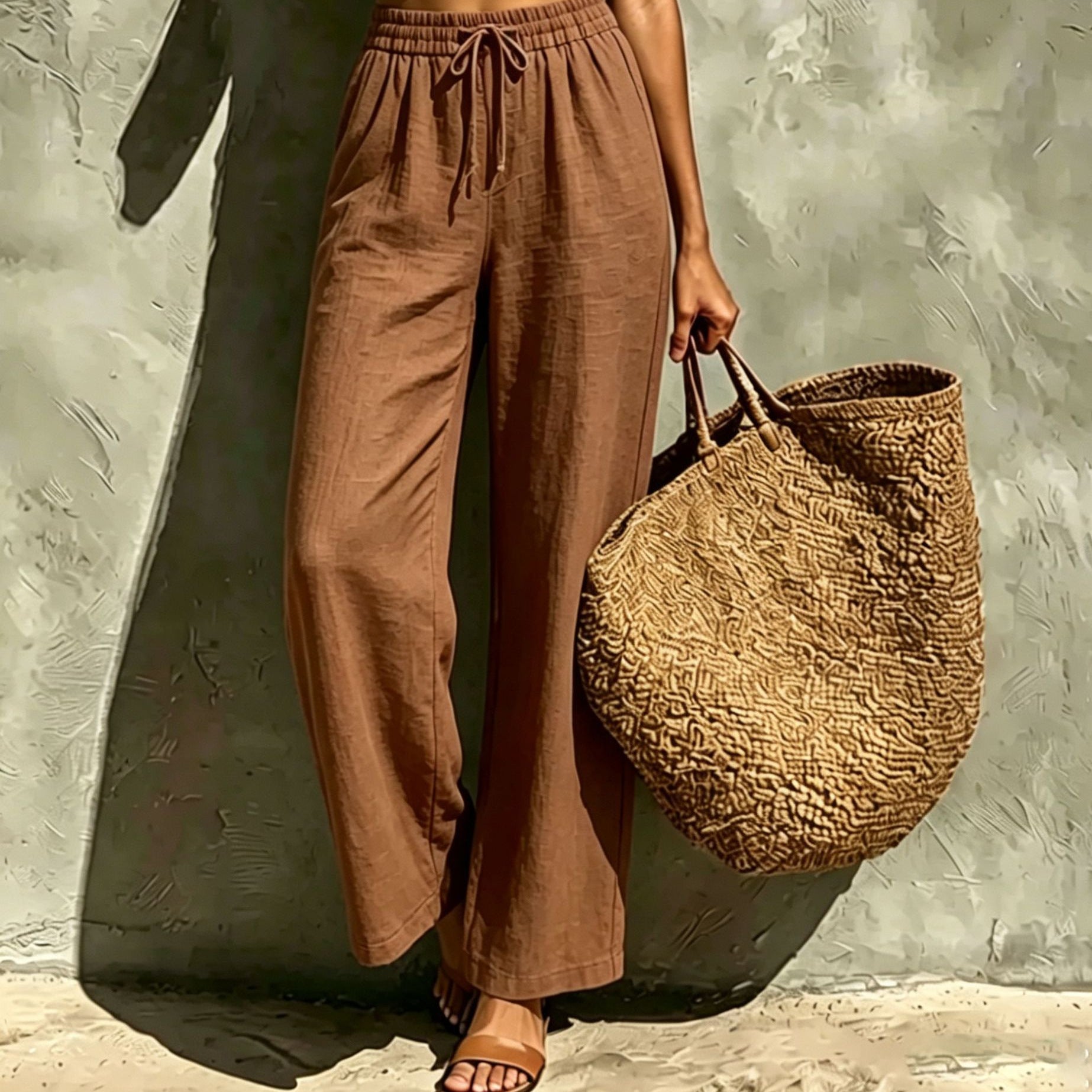 New Womens Casual High-waisted Loose-fitting Trousers With An Elastic Drawstring