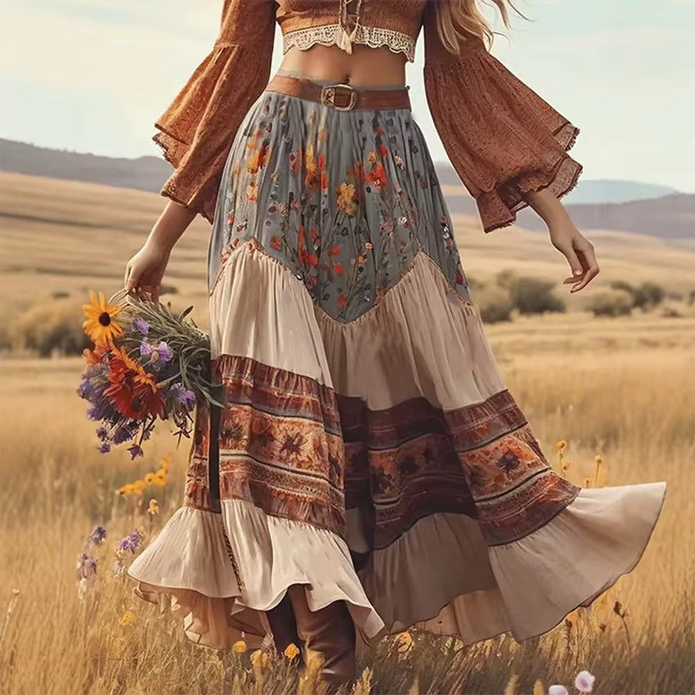 Bohemian Resort-style Artistic Patchwork Long Skirt