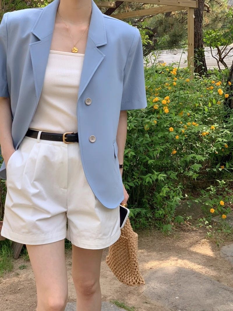 Single-breasted Two-button Relaxed-fit Versatile Casual Short-sleeve Blazer