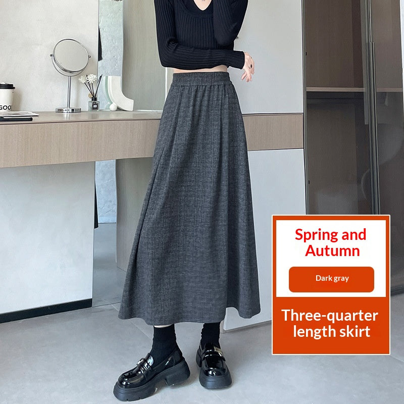 Elastic-waist Skirt Figure-flattering Mid-length Draped Skirt For Plus-size Women